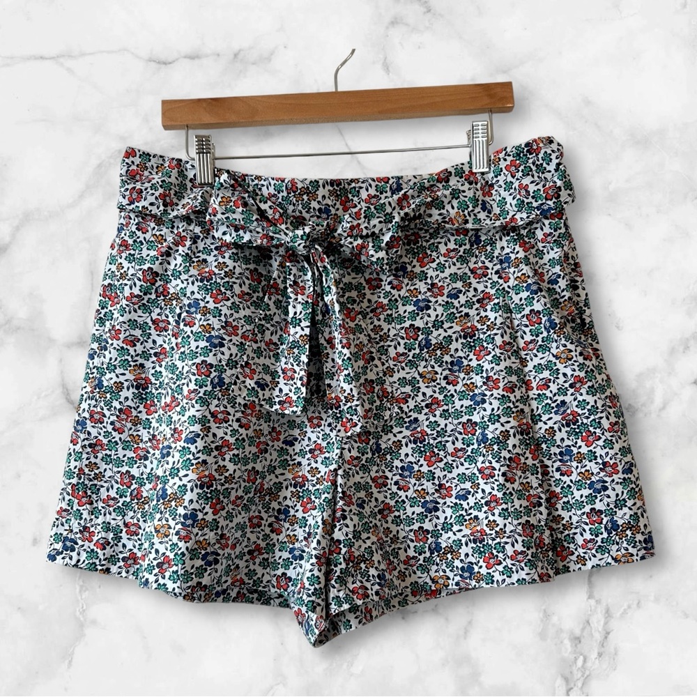 J Crew Cotton Short Green Multicolored Floral Print  Women’s Sz 14 Summer Light
